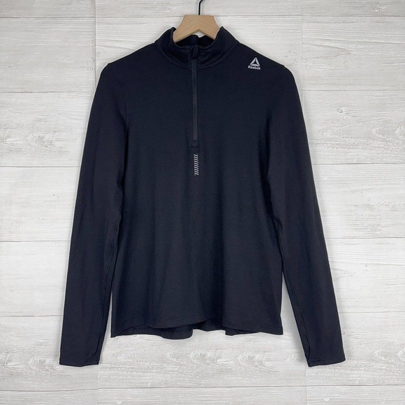 Reebok Womens Running Essentials Quarter Zip Sweatshirt Large Black Speedwick - Picture 2 of 14